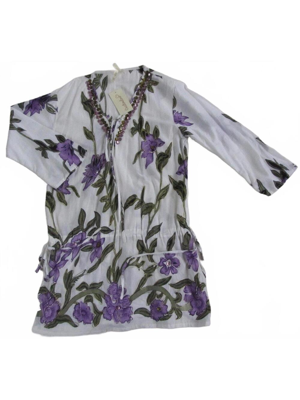 NWT Cristina Love Women's 3/4 Sleeve Floral Shirt Dress Blouse Free One Size